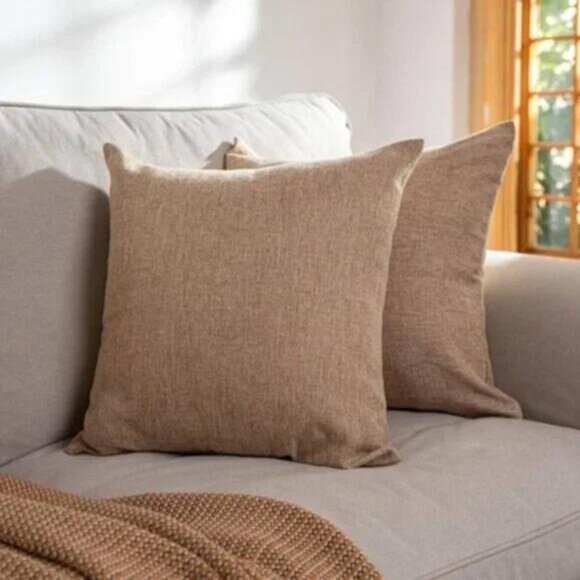 2 Natural Linen Zippered Throw Pillowcases - Picture 1 of 6